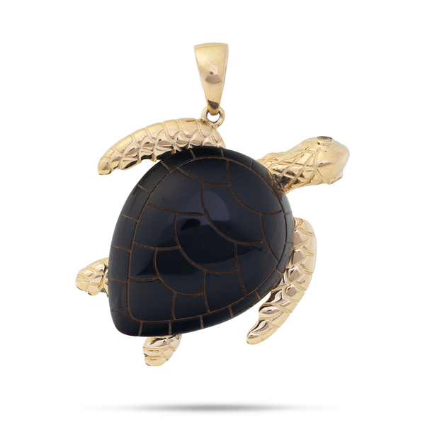 【未使用品】MAUI DIVERS 0F HAWAII黒珊瑚ペンダントトップ Honu (Sea Turtle) Black Coral Pendant in Gold - 36mm