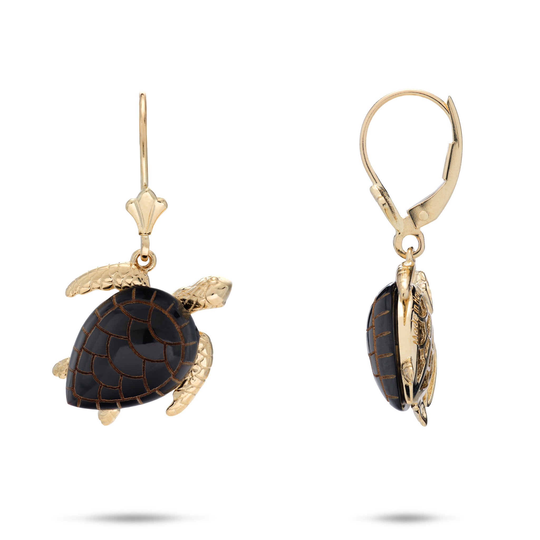 Honu Black Coral Earrings in Gold - 17mm