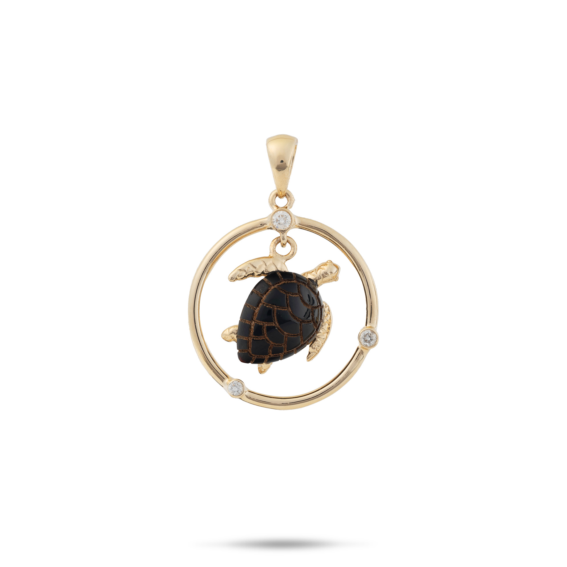 Honu (Sea Turtle) Black Coral Pendant in Gold with Diamonds - 12mm