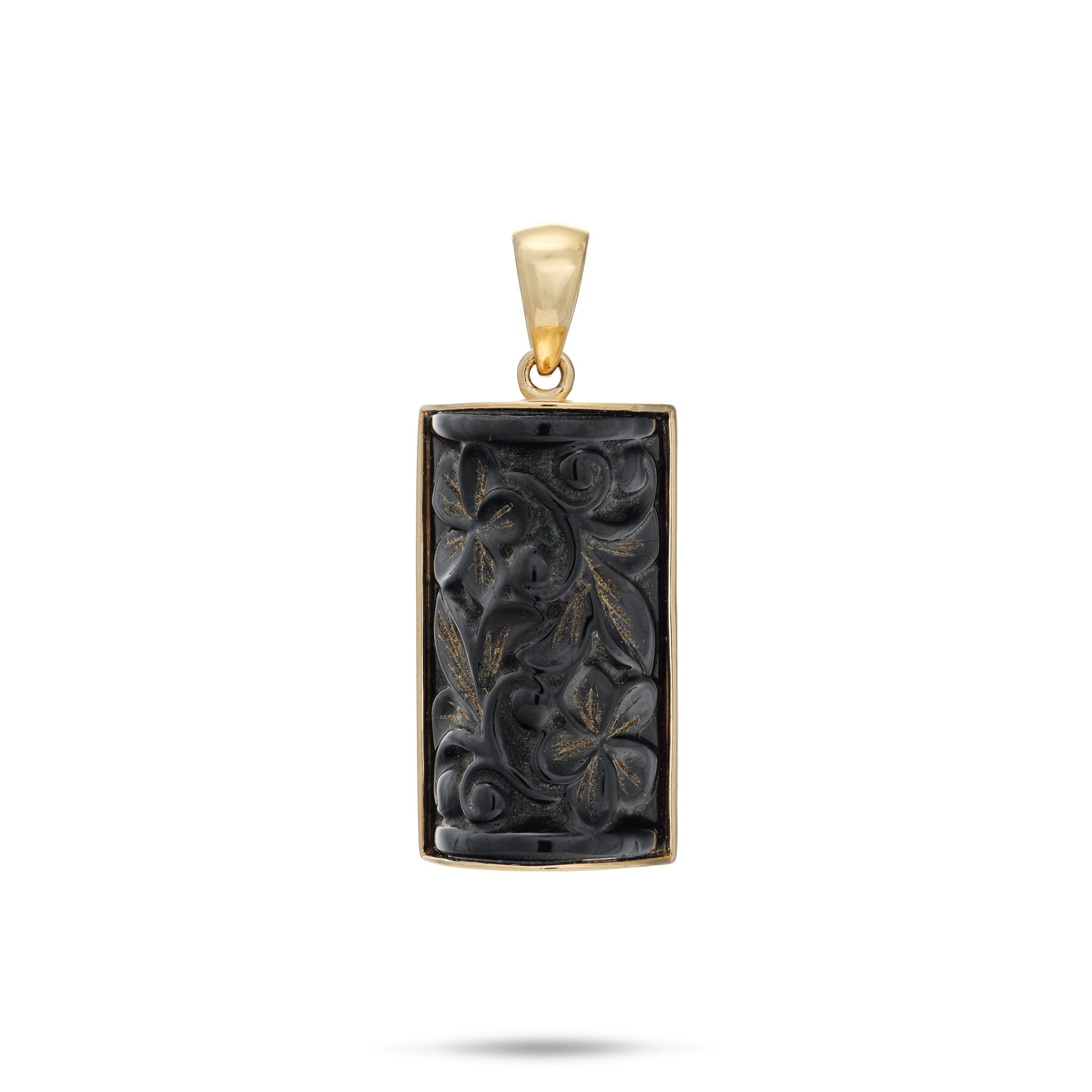 Hawaiian Heirloom Plumeria Black Coral Pendant in Gold - 22mm