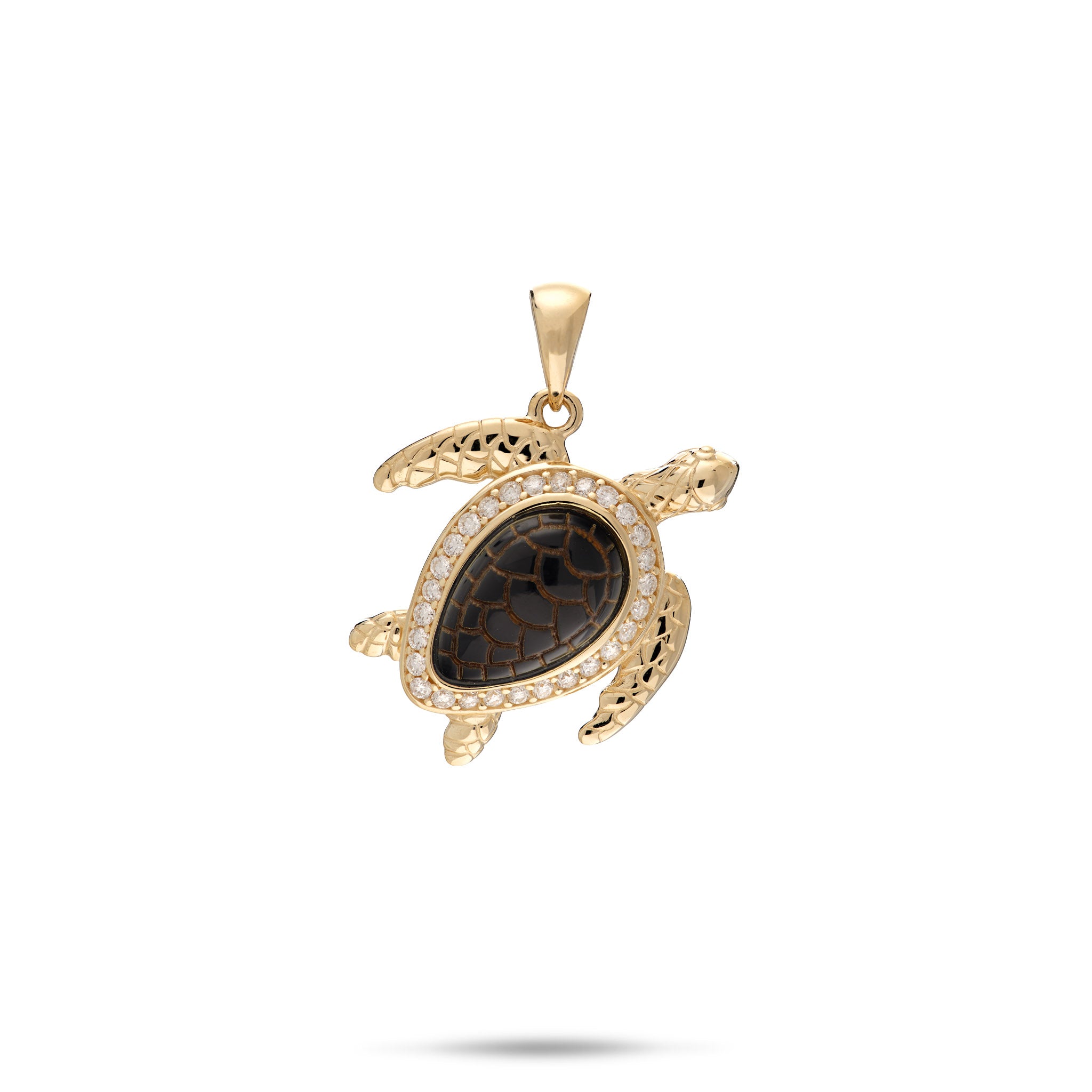 Honu (Turtle) Black Coral Pendant in Gold with Diamonds - 18mm
