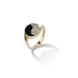 Maui Divers Jewelry Yin Yang Black Coral Ring in Gold with Diamonds - 12mm on White Background