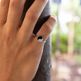 Yin Yang Black Coral Ring in White Gold with Diamonds - 7.5mm