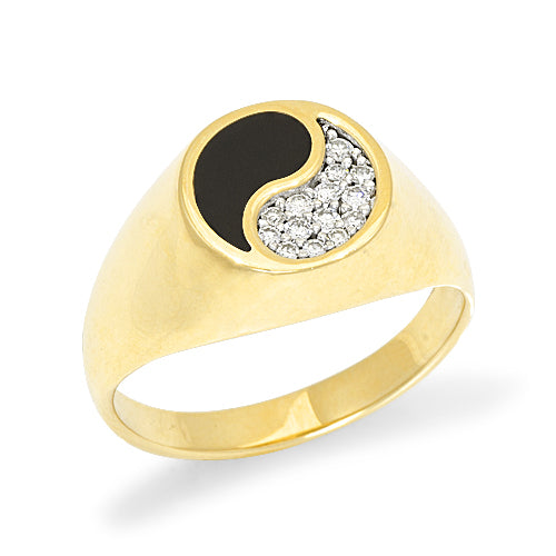 Yin Yang Black Coral Ring in Gold with Diamonds - 10mm-Maui Divers Jewelry