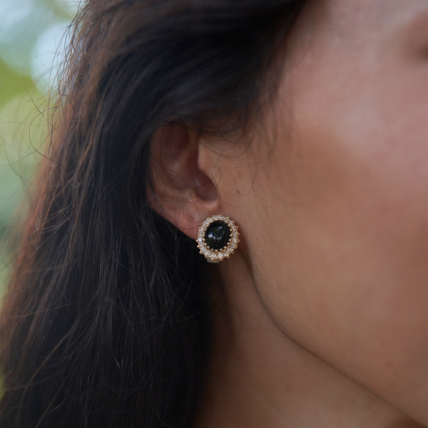 Princess Ka‘iulani Black Coral Earrings in Gold with Diamonds - 10mm