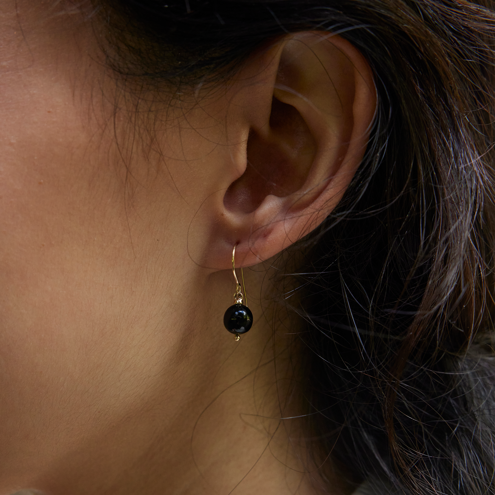 Hawaiian Black Coral Earrings in Gold -  7-7.9mm
