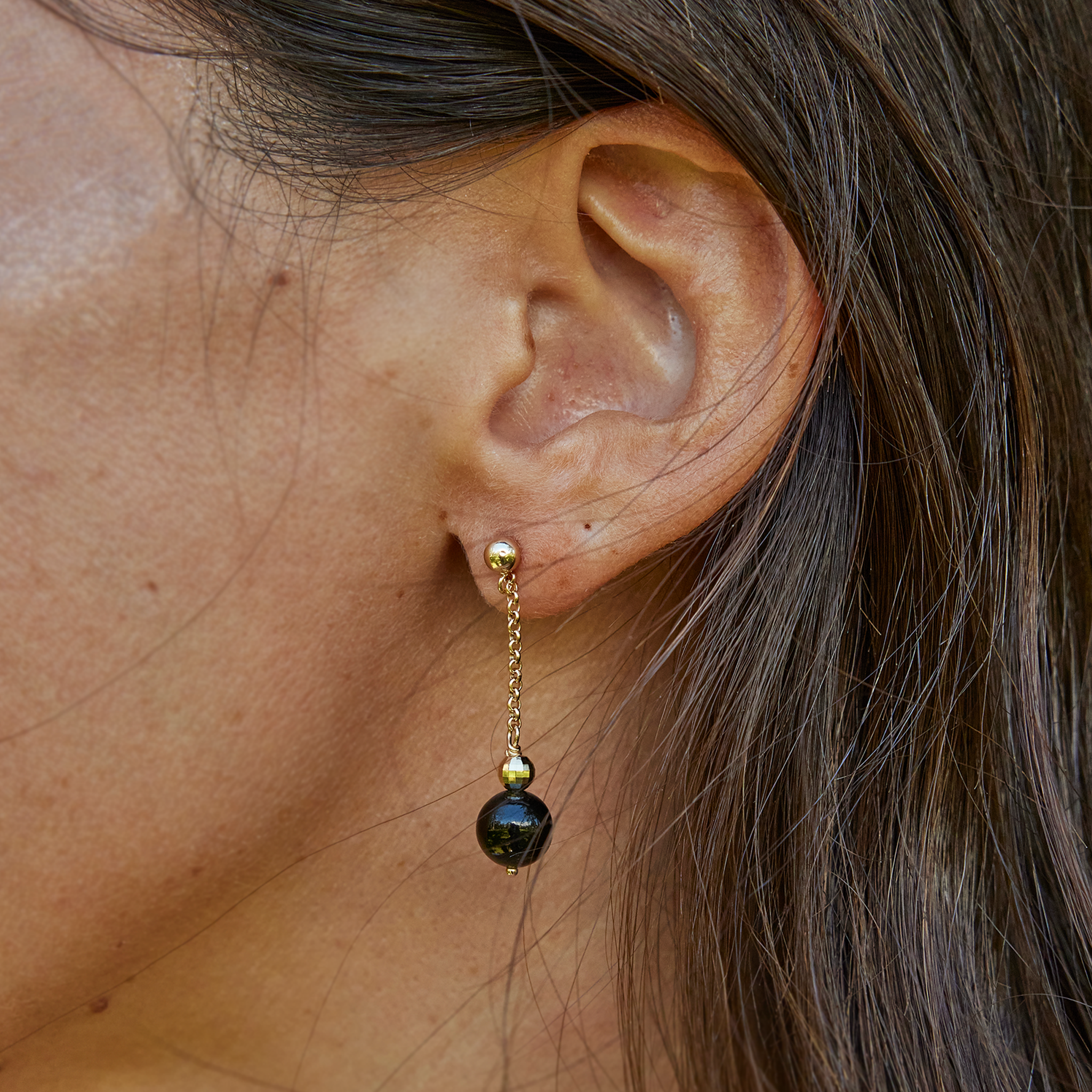 Hawaiian Black Coral Earrings in Gold - 8-8.9mm