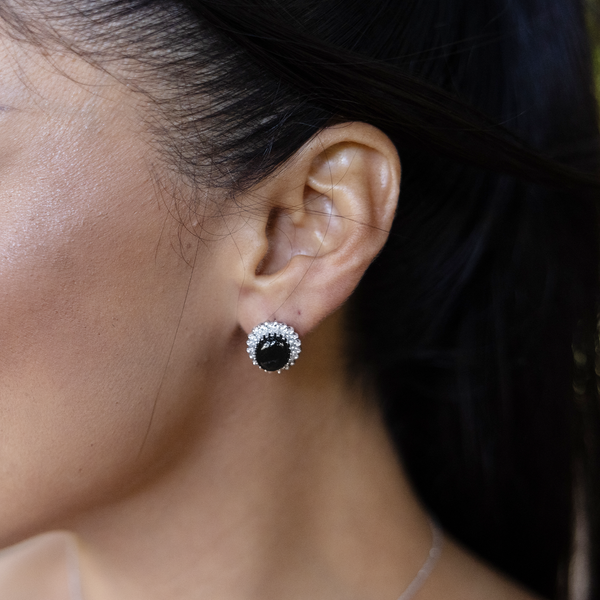 Boucles d'oreilles de corail noir princesse Ka'iulani en or blanc avec diamants - 10 mm