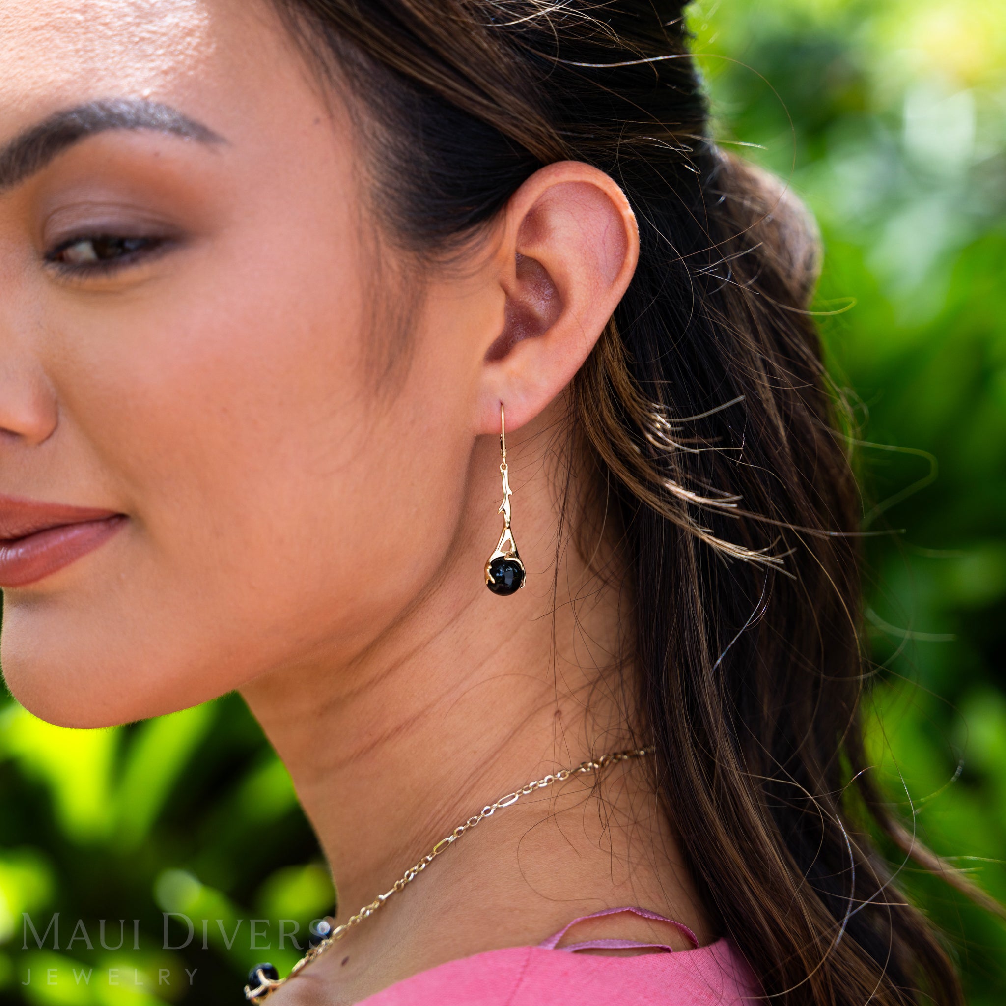 Heritage Collection Black Coral Leverback Earrings in Yellow Gold