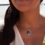 Yin Yang Black Coral Pendant in White Gold with Blue Sapphires - 22mm