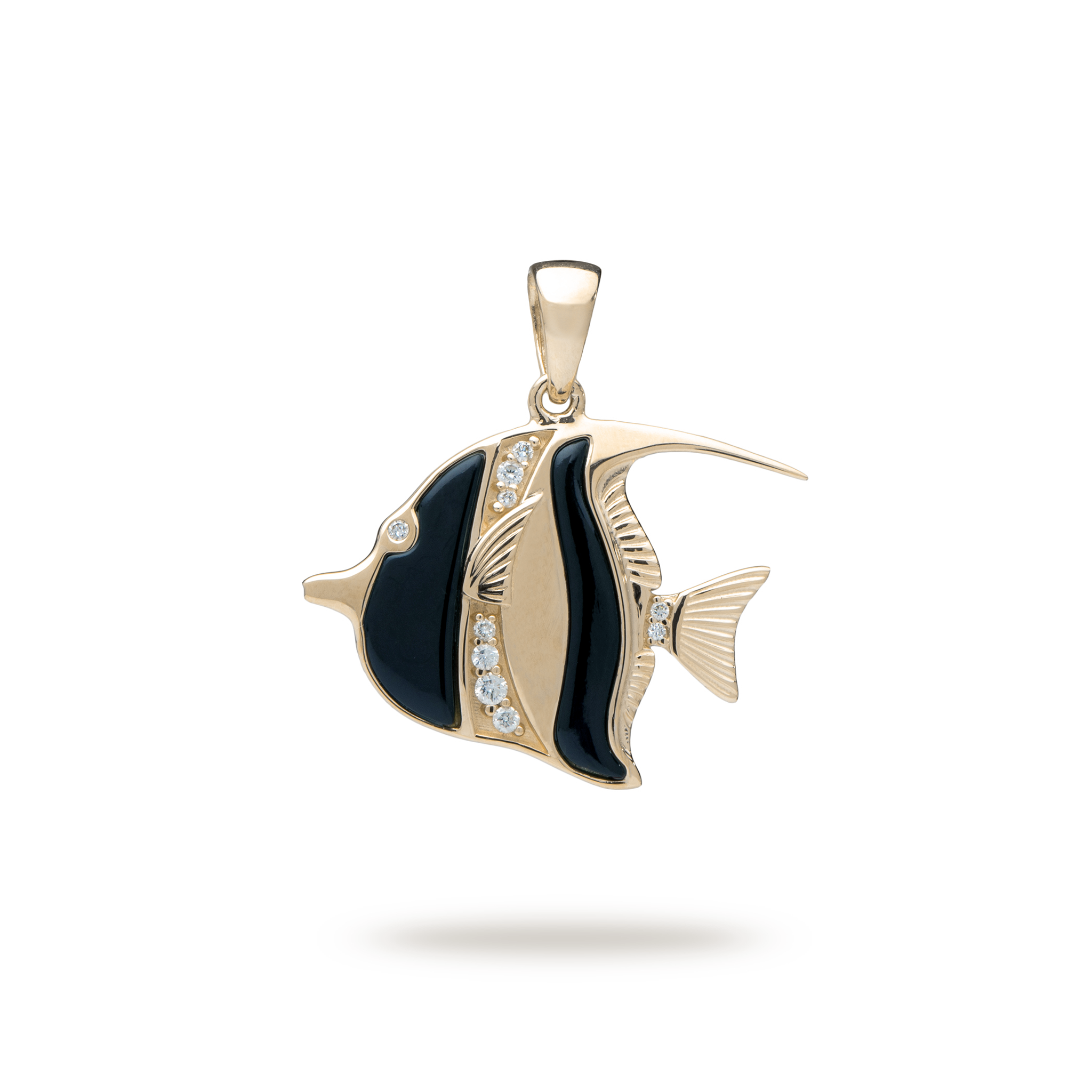 Sealife Angelfish Black Coral Pendant in Gold with Diamonds - 23mm