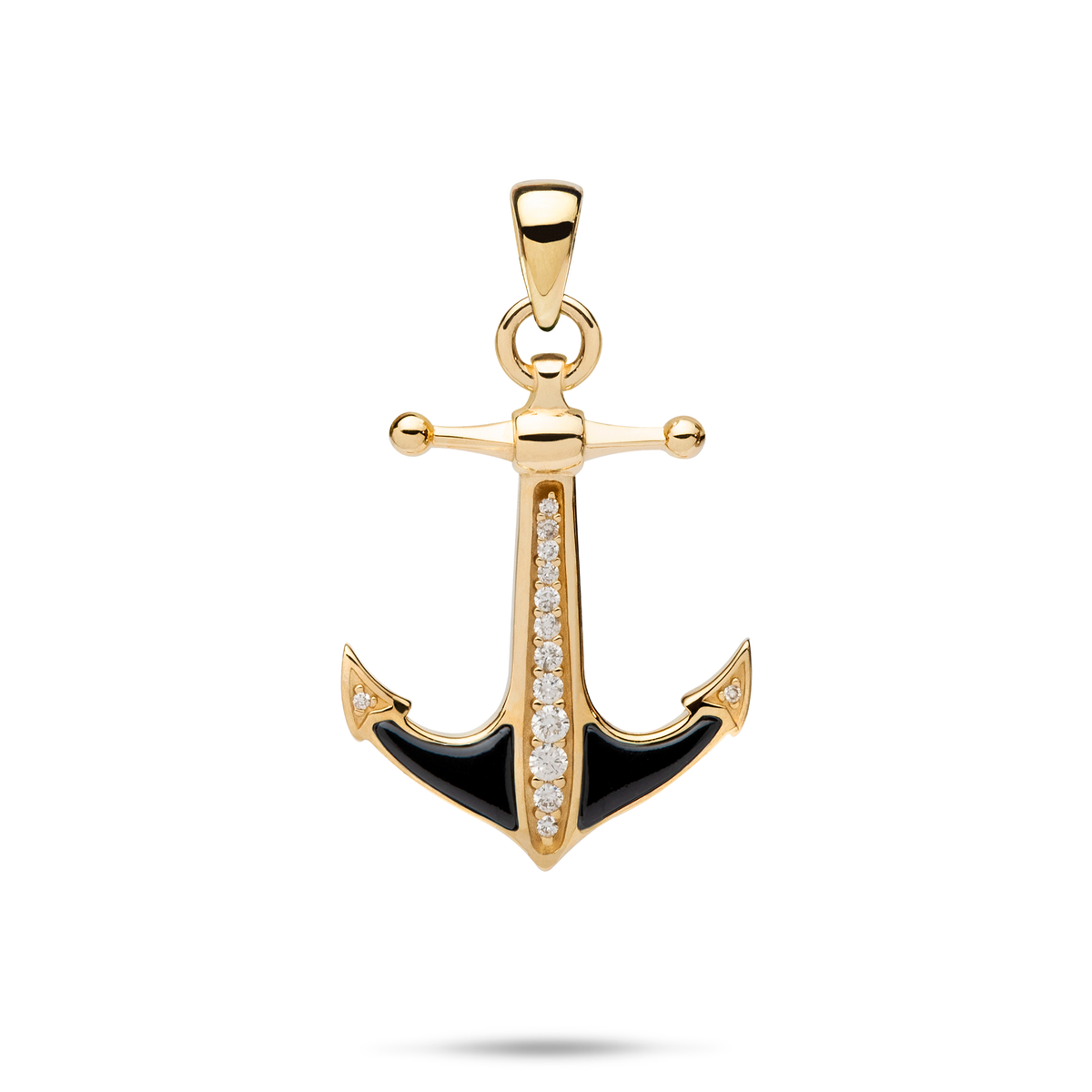 Anchor Black Coral Pendant in Gold with Diamonds