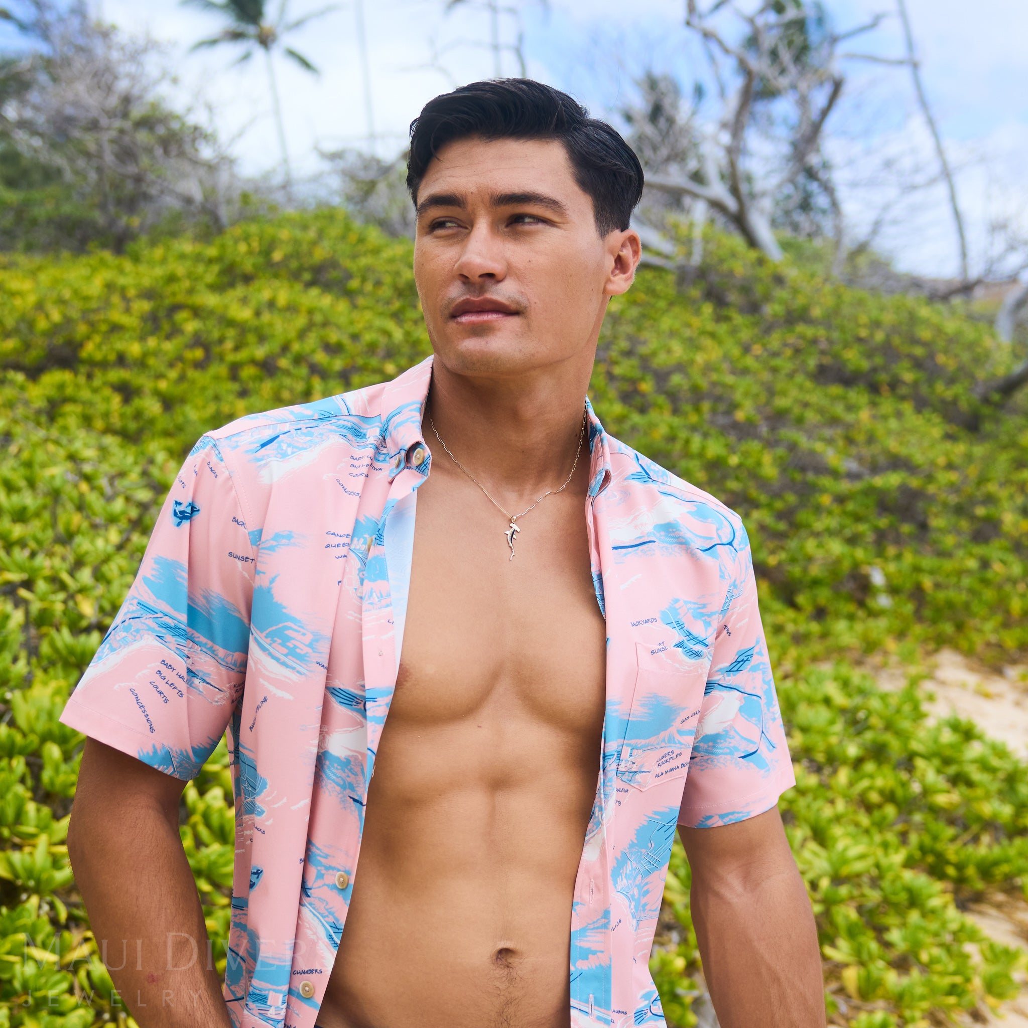 Sealife Hammerhead Shark Black Coral Pendant in Gold with Diamonds - 34mm