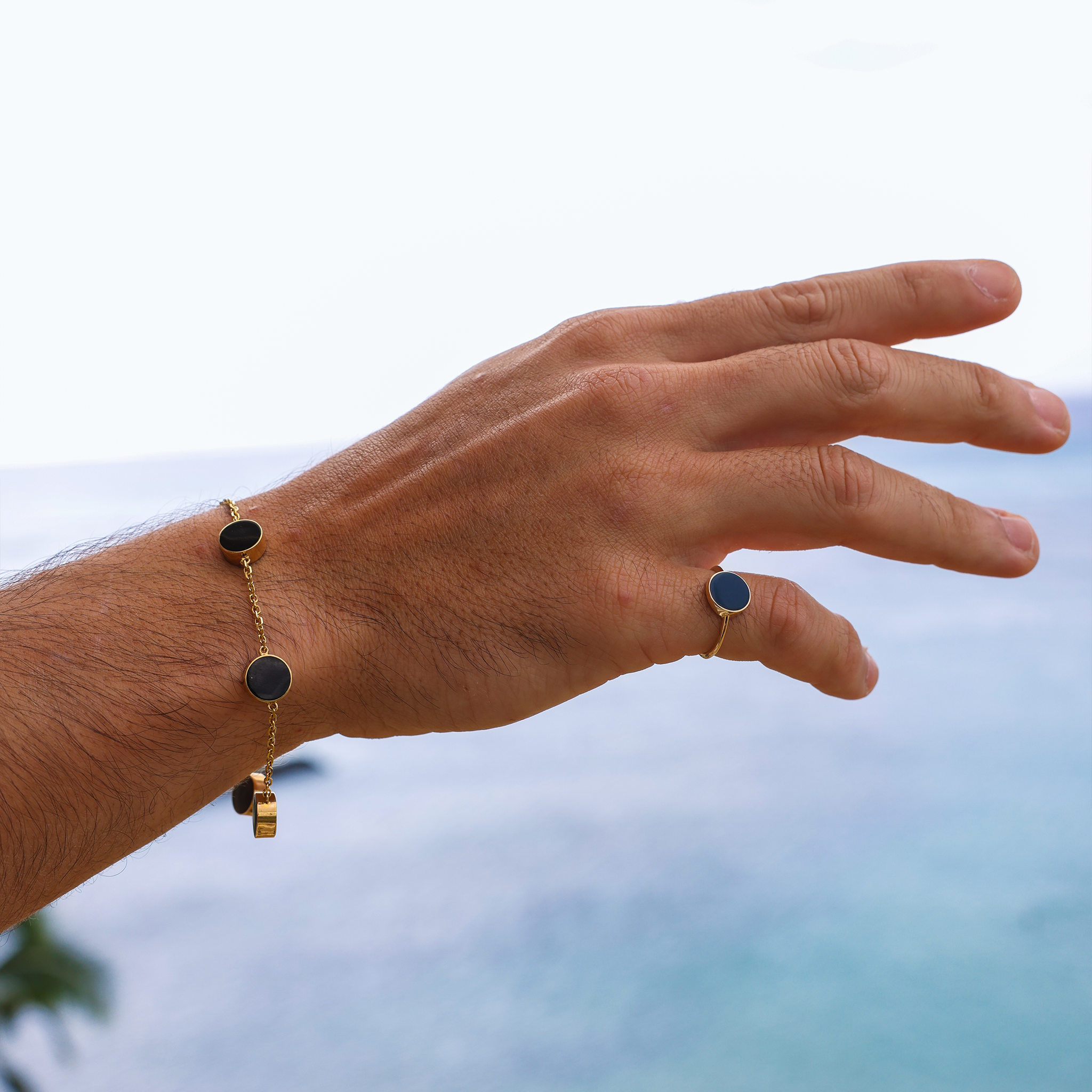 Eclipse Black Coral Bracelet in Gold - 9mm - Size 7.25-8"