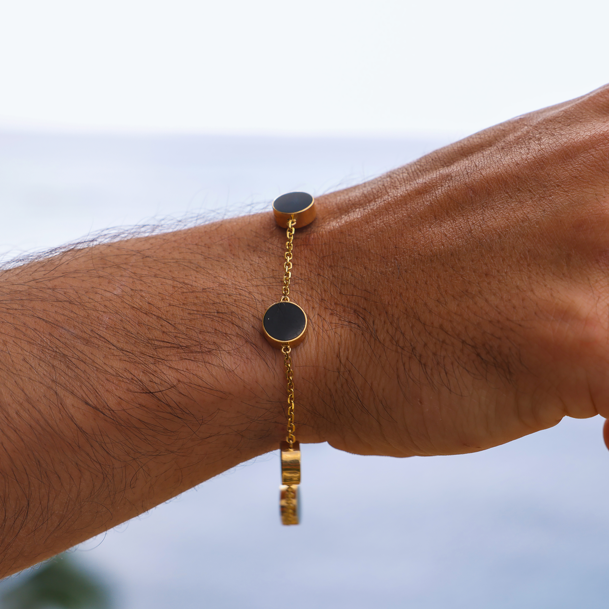 Eclipse Black Coral Bracelet in Gold - 9mm - Size 7.25-8"