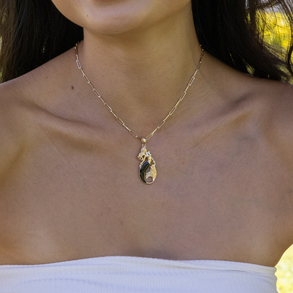 Sealife Mermaid Black Coral Anhänger in Gold mit Diamanten – 37 mm