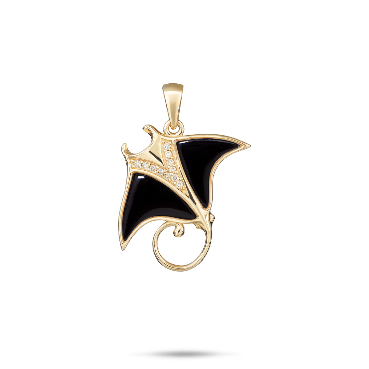 Manta Ray Black Coral Pendant in Gold with Diamonds - 21mm