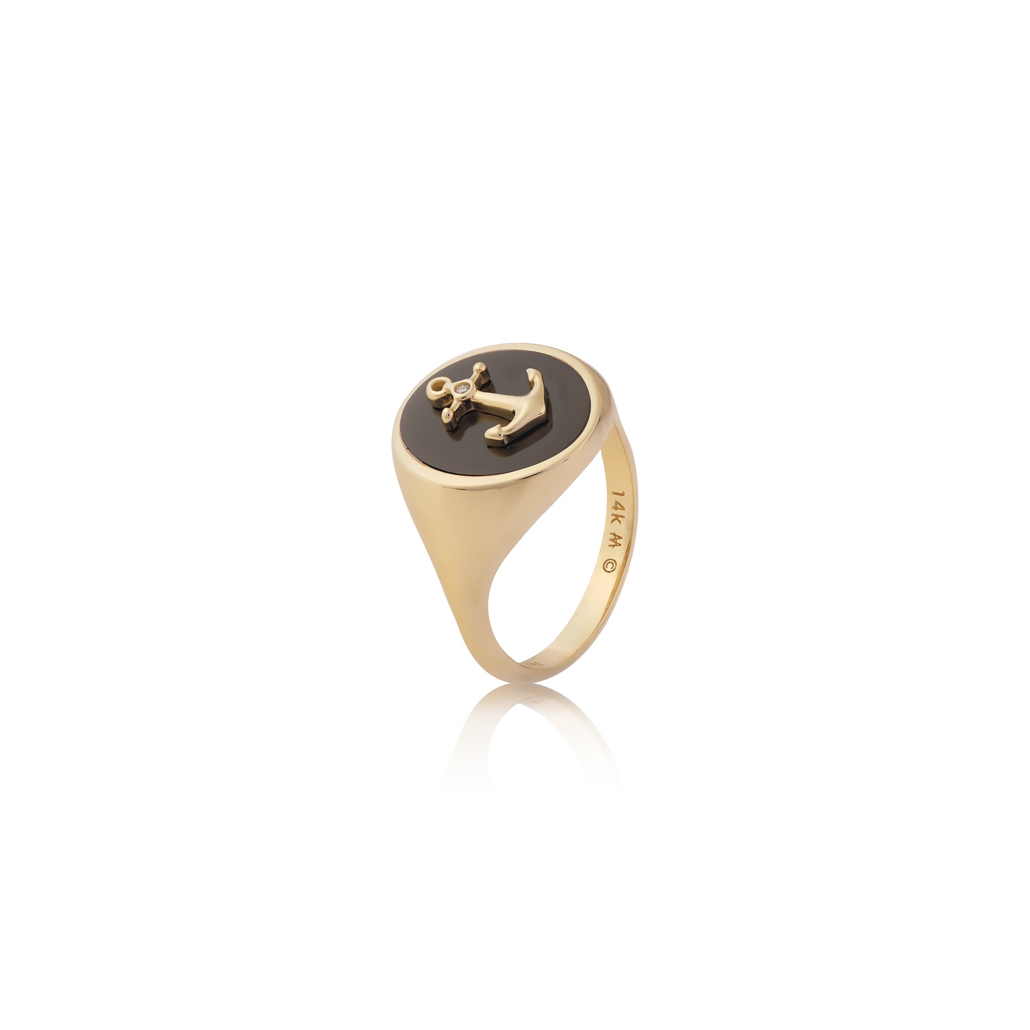 Sealife Anchor Signet Ring in Gold with Diamond - 14mm