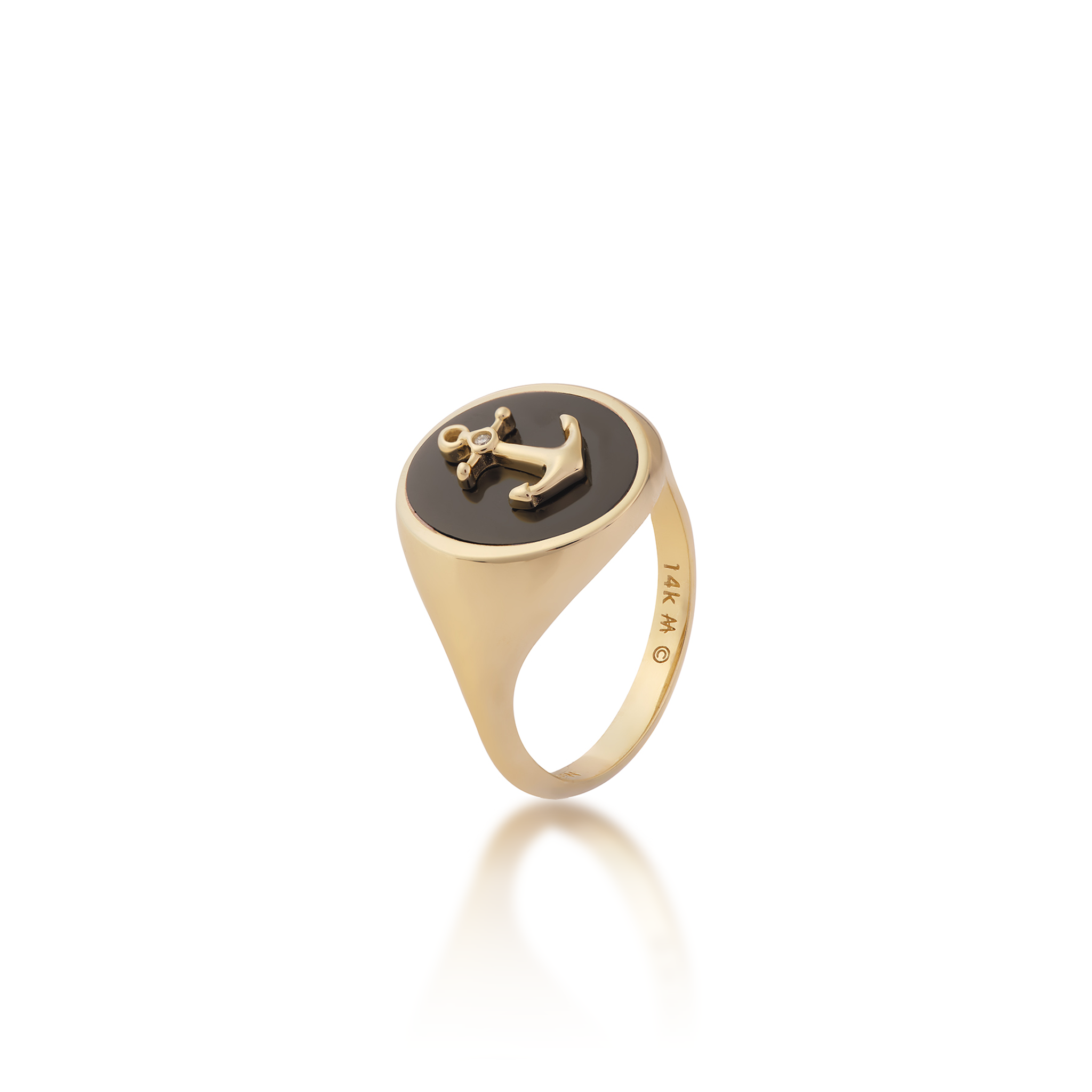 Sealife Anchor Signet Ring in Gold with Diamond - 14mm