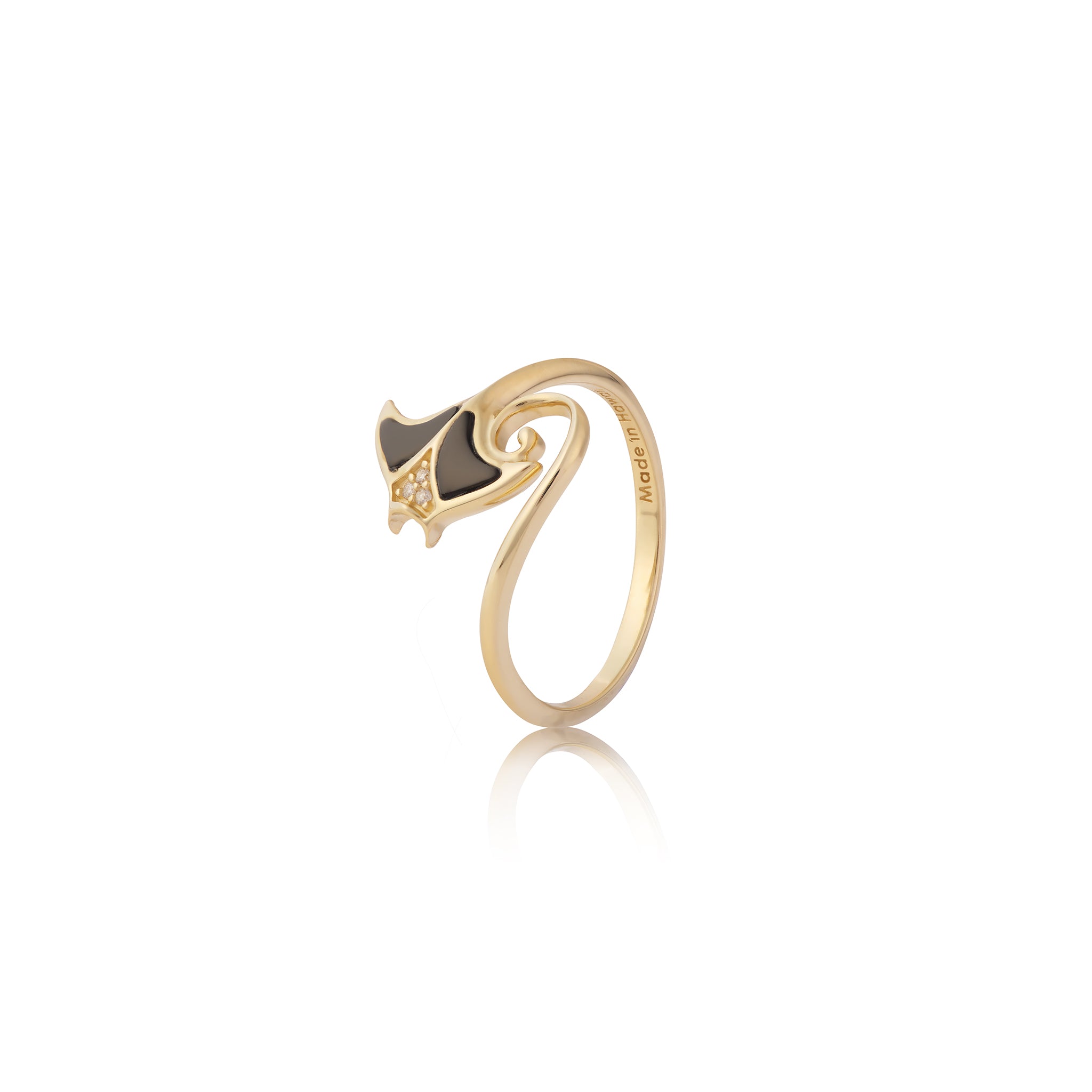 Sealife Manta Ray Black Coral Ring in Gold with Diamonds - 12mm