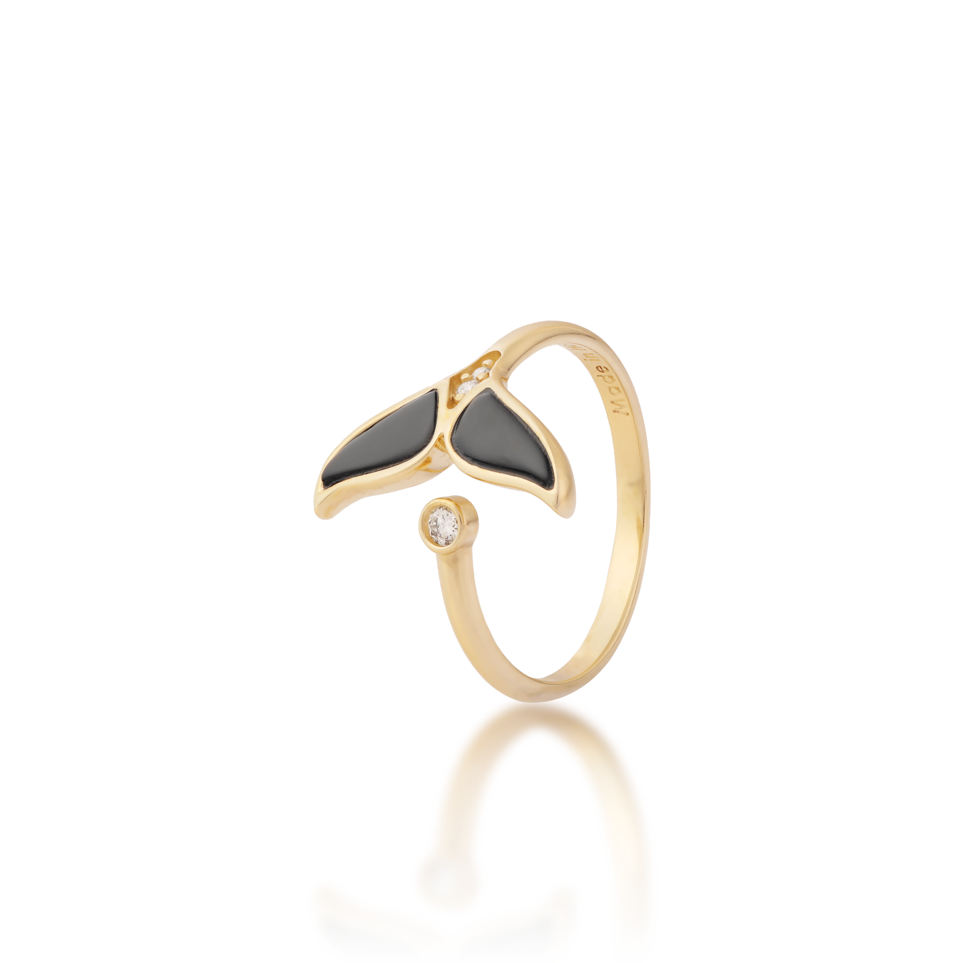 Whale Tail Hawaiian Black Coral Ring in Gold with Diamonds - 15mm