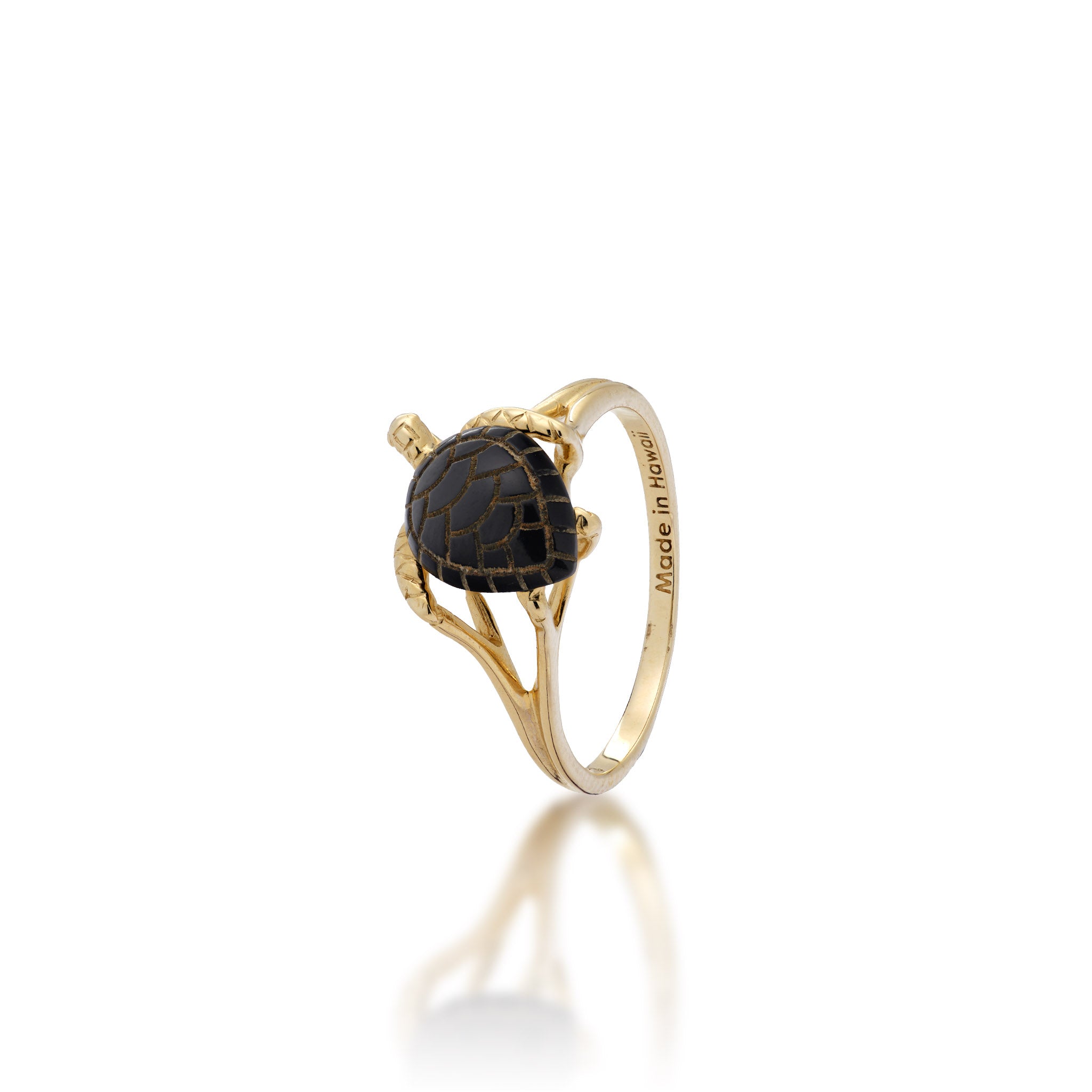 Honu (Sea Turtle) Black Coral Ring in Gold - 13mm