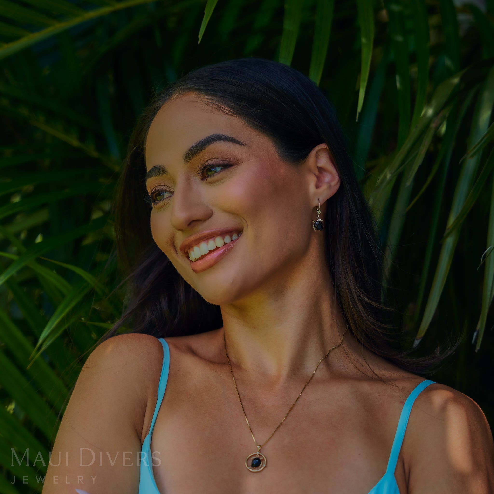 Honu (Sea Turtle) Black Coral Leverback Earrings in Gold
