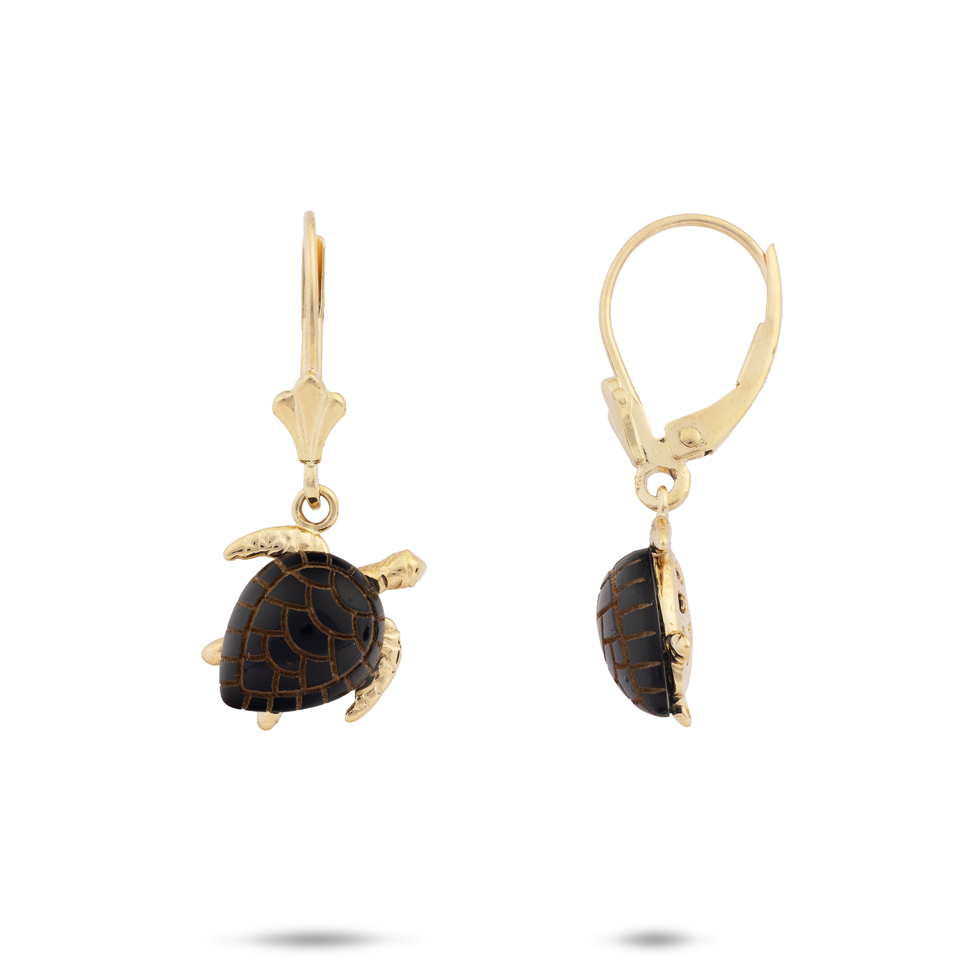 Honu (Sea Turtle) Black Coral Leverback Earrings in Gold