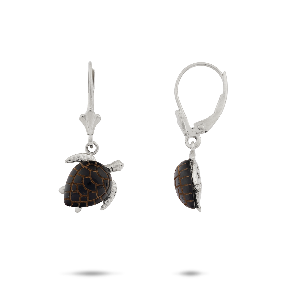 快適グッズ・旅行小物 revolution Earrings Honu (Sea Turtle) Black Coral Leverback Earrings in White Gold - 12mm