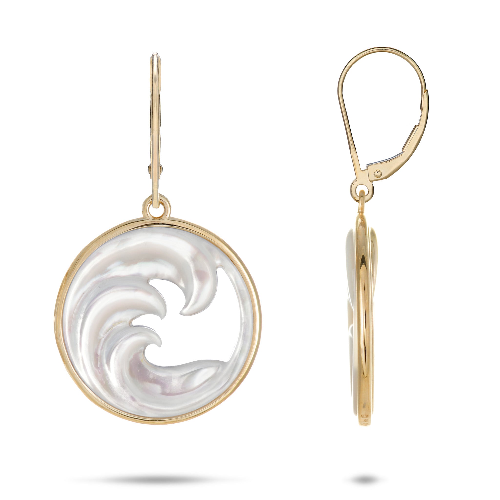 Nalu (Wave) Mother of Pearl Leverback Earrings in Gold - 22mm
