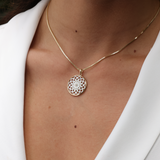 Protea Mother of Pearl Pendant in Gold with Diamond  - 22mm