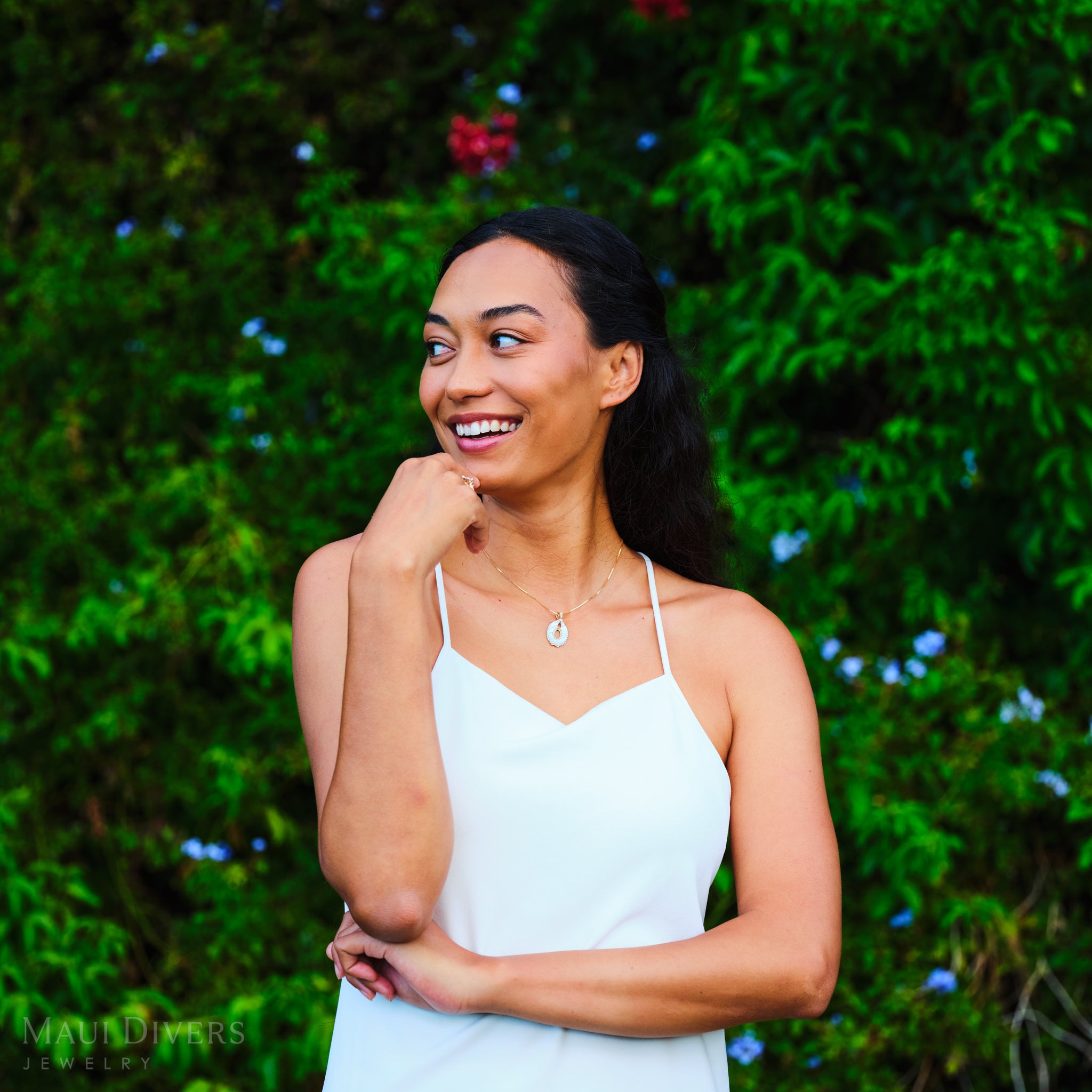 Pueo (Owl) Mother of Pearl Pendant in Gold with Diamonds - 28mm