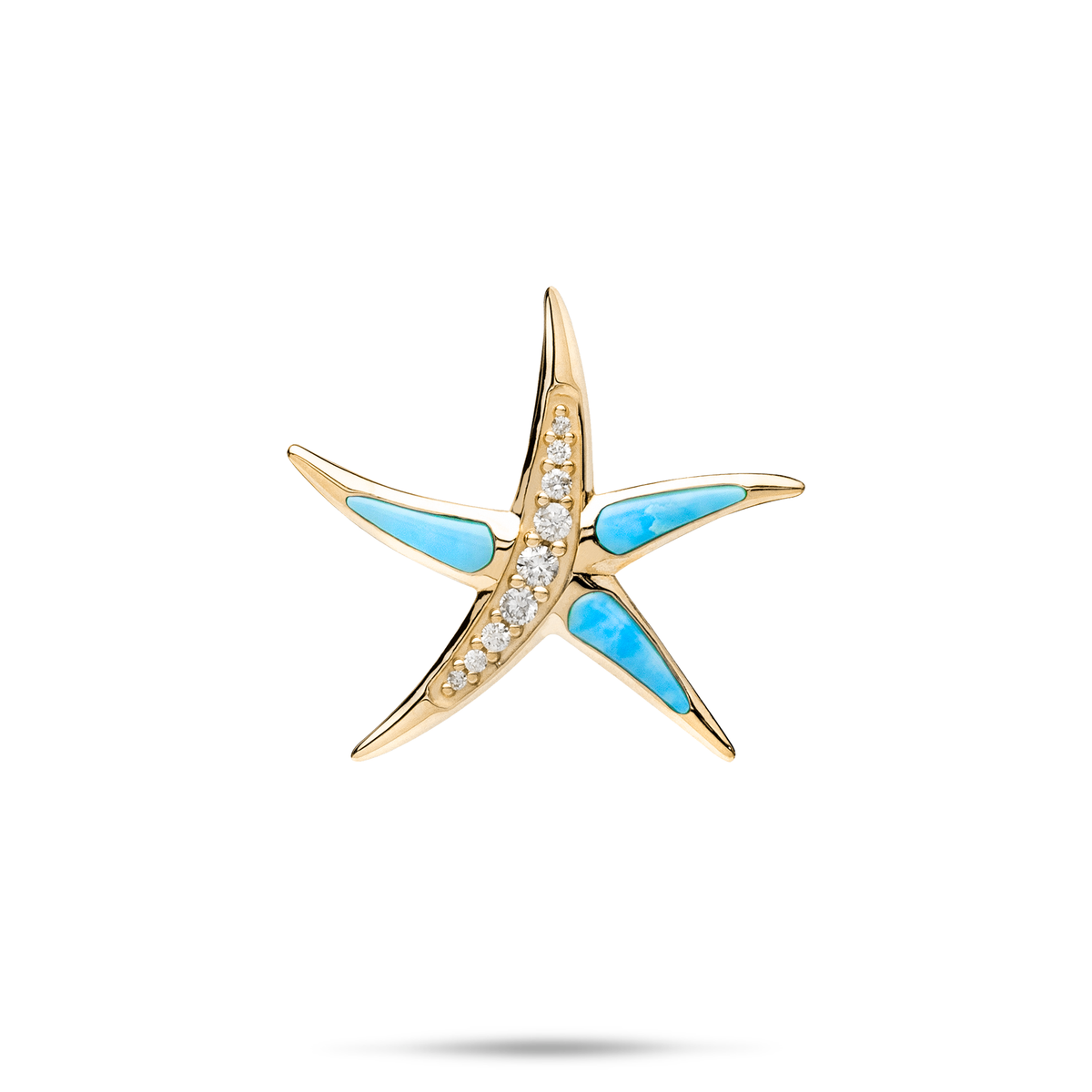 Starfish Turquoise Pendant in Gold with Diamonds - 23mm