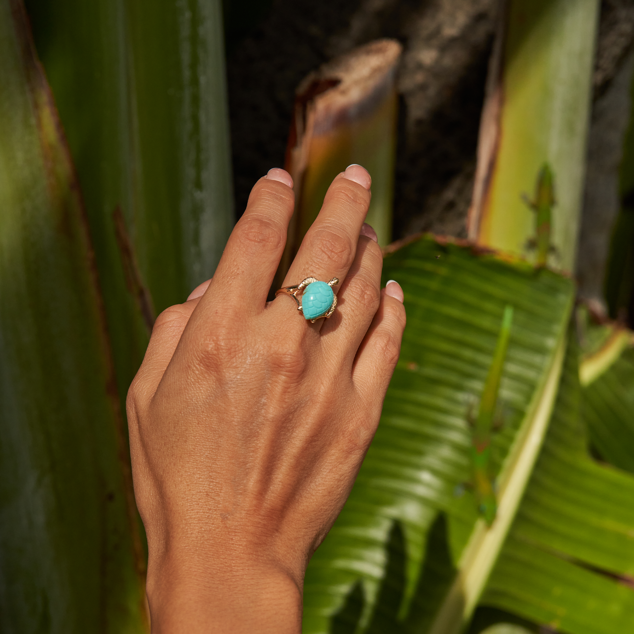 Honu Turquoise Ring en or - 18 mm