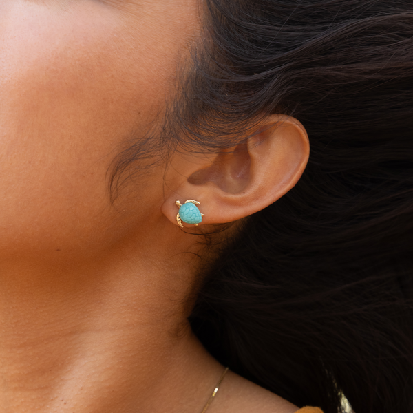 Boucles d'oreilles turquoise Honu en or - 13 mm