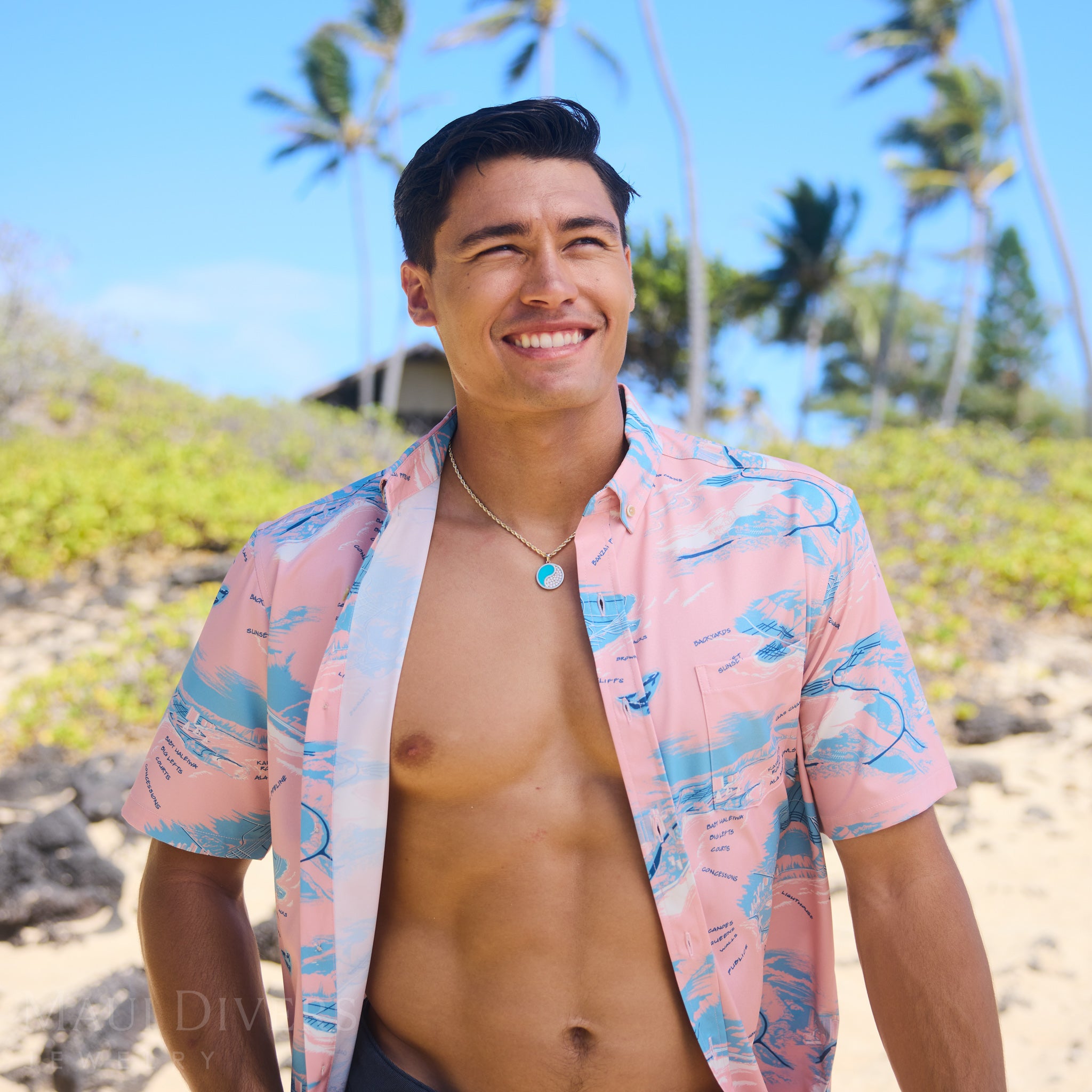 Yin Yang Turquoise Pendant in Gold with Diamonds - 22mm