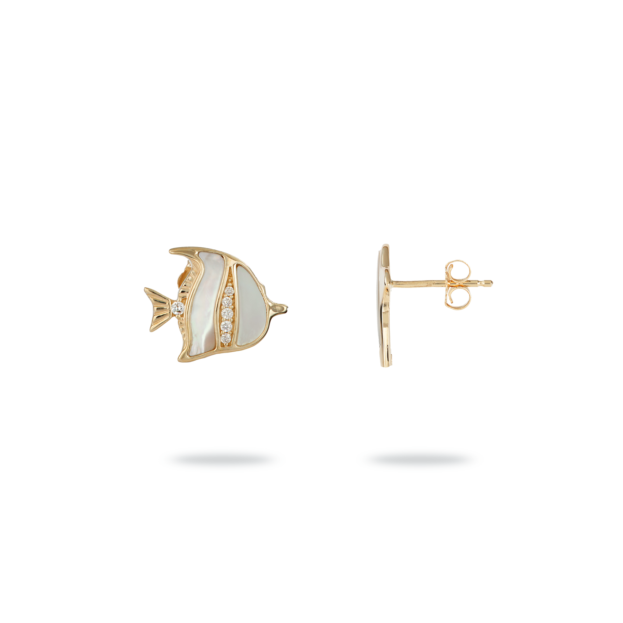 Sealife Angelfish Perlmutt-Ohrringe in Gold mit Diamanten – 12 mm
