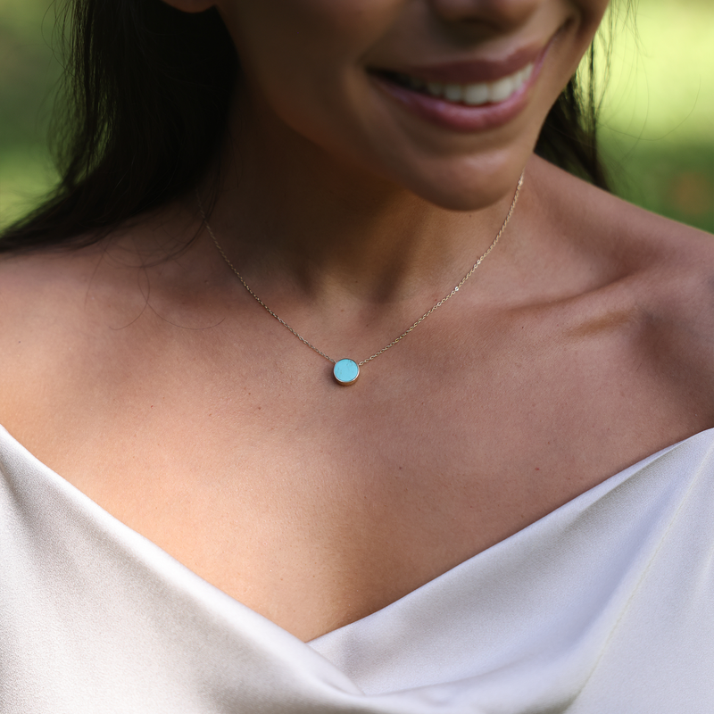 16-18 "調整可能なEclipse Flipside Turquoise＆Mother of Pearl Necklace in Gold -9mm