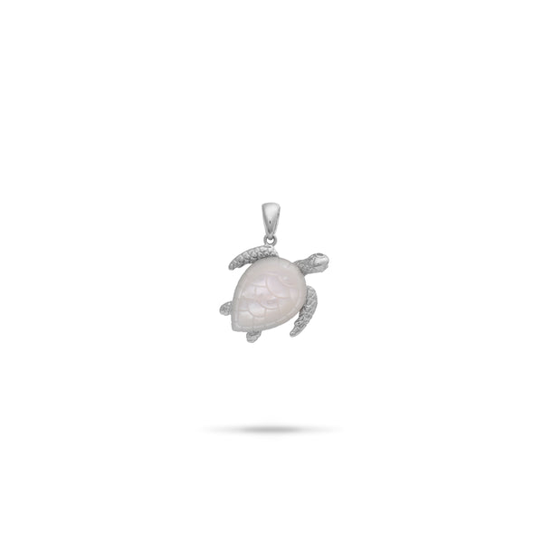 Honu Mother of Pearl Pendant in White with Diamonds - 26mm