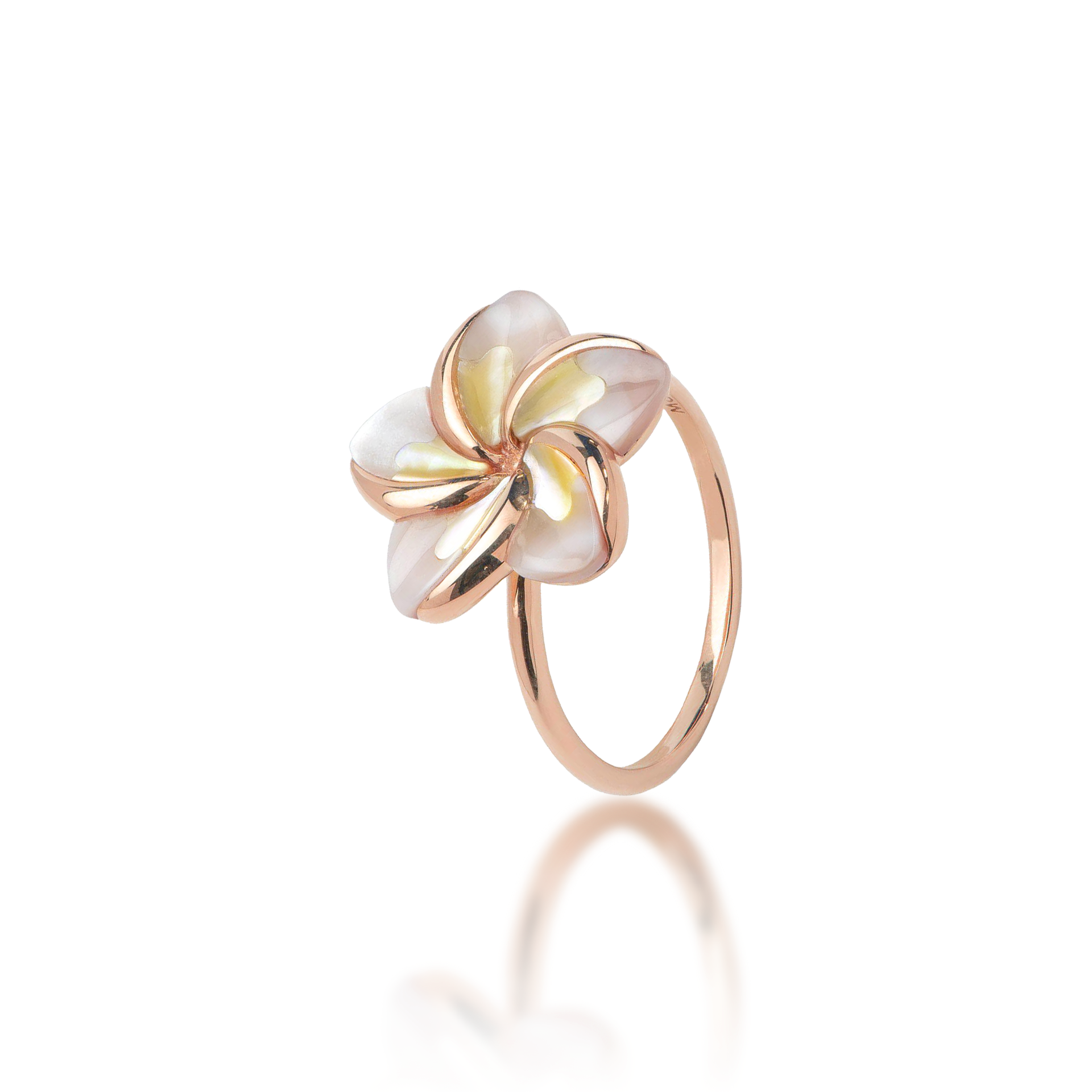 Plumeria Pink & Gold Mother of Pearl Ring in Rose Gold Plumeria Pink & Gold Mother of Pearl Ring in Rose Gold