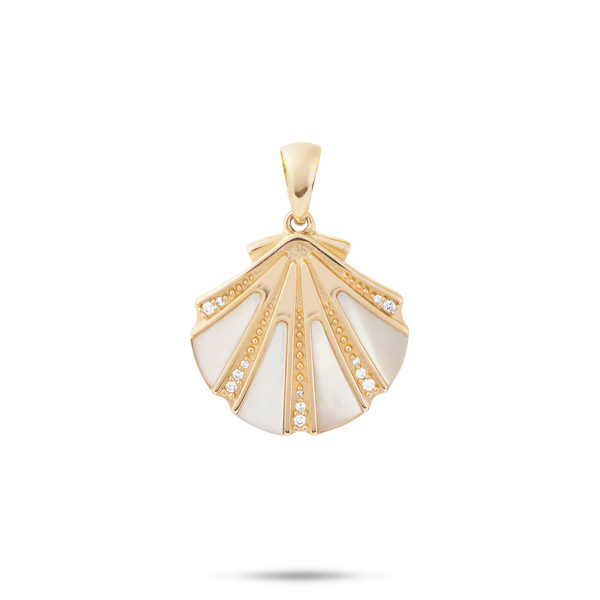 Seashell Mother of Pearl Pendant in Gold with Diamonds - 18mm
