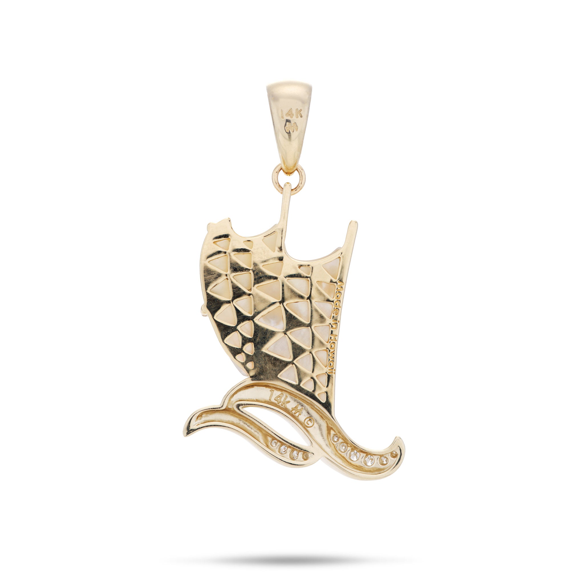 Waʻa (Canoe) Mother of Pearl Pendant in Gold with Diamonds - 25mm
