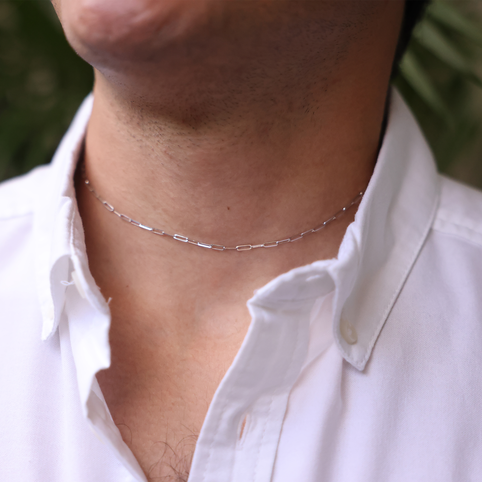 2mm Paperclip Chain in White Gold