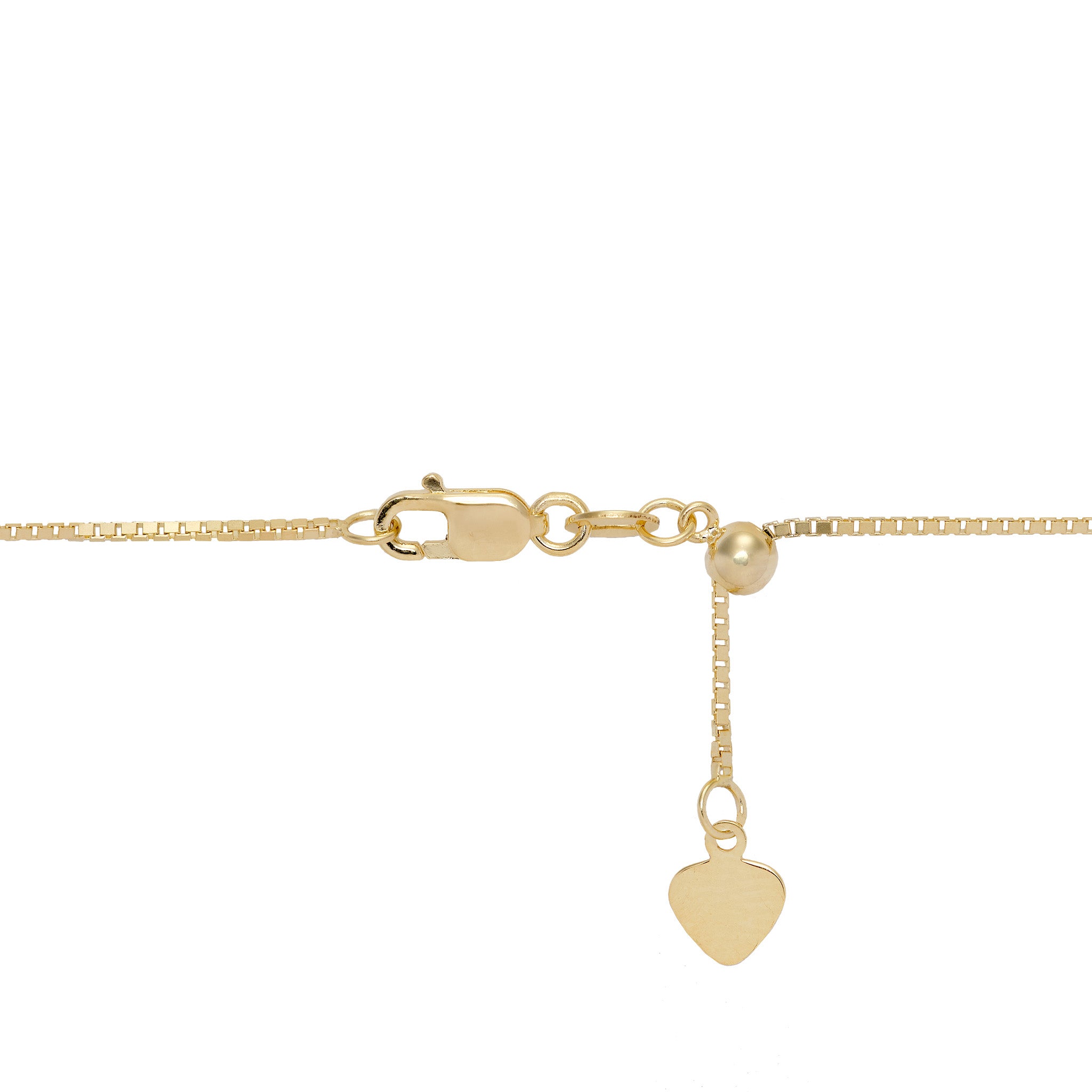 0.85mm Box Chain in 14k Yellow Gold with Lobster Claw Clasp and Adjustable Ball Mechanism