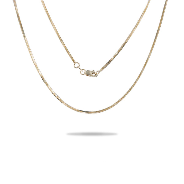 A 1.1mm Milano Chain in Gold with a clasp on a white background from Maui Divers Jewelry.	