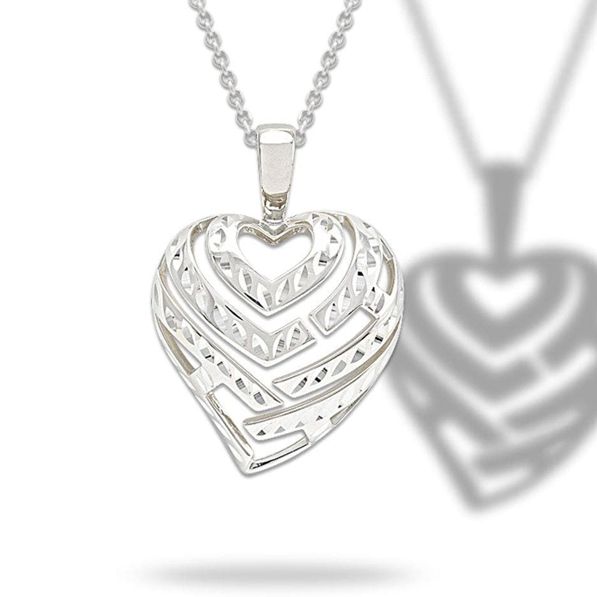 24" Adjustable Aloha Heart Necklace in Sterling Silver - 30mm