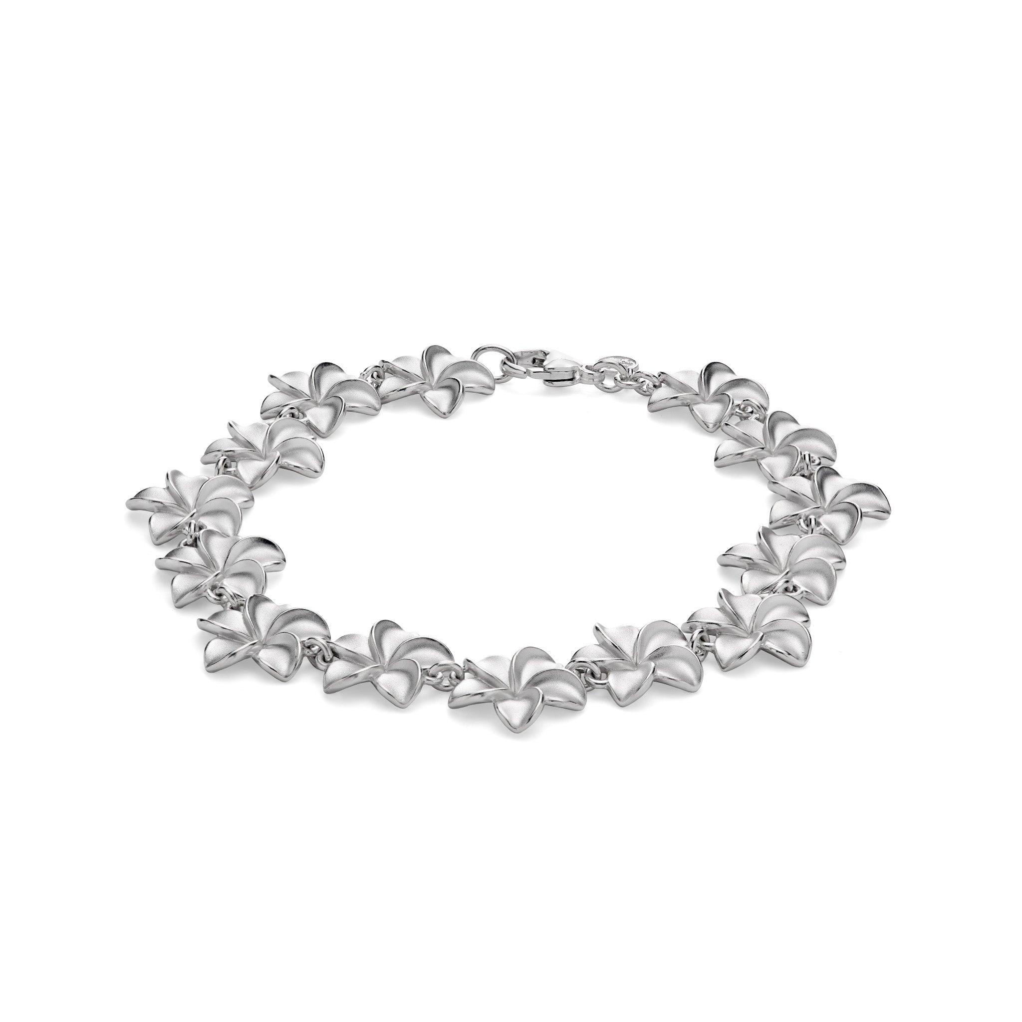 Angle view of the 7.75-8" 13mm Plumeria Bracelet in Sterling Silver on a white background