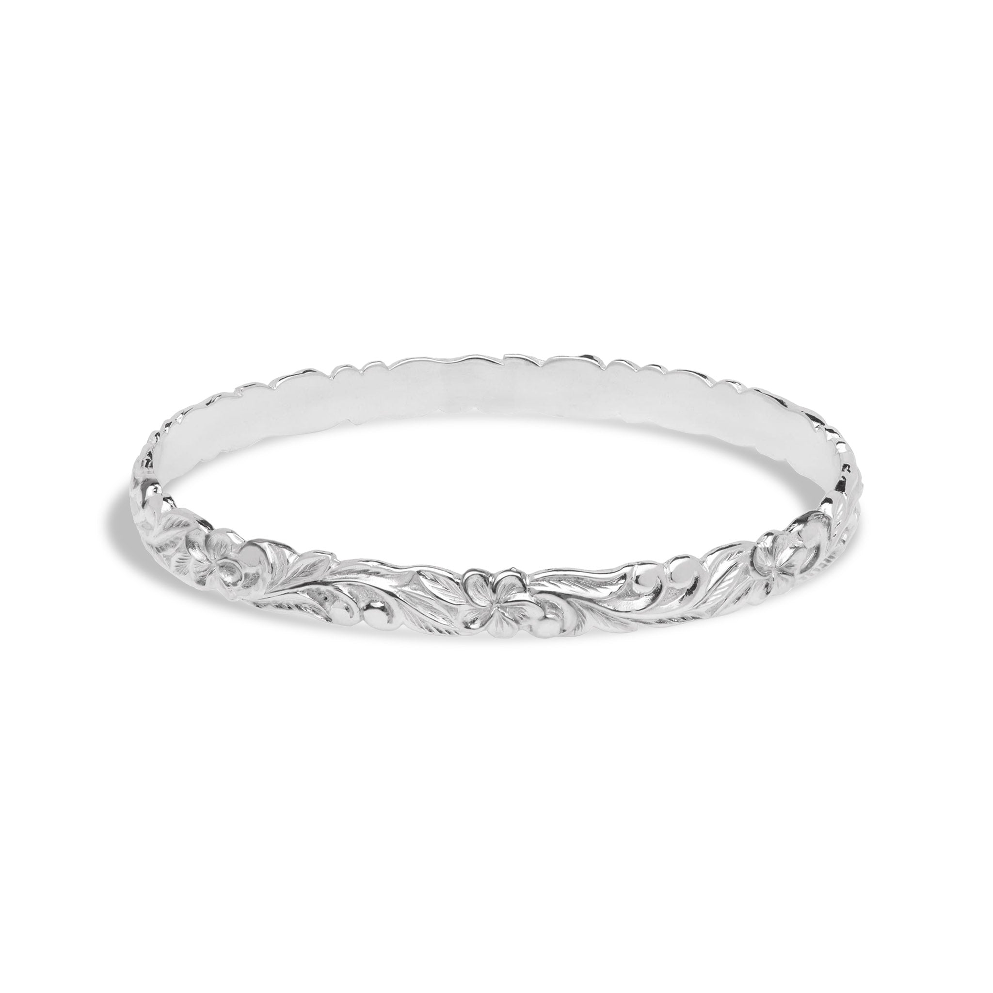 Hawaiian Heirloom Plumeria Bracelet in Sterling Silver - 6mm