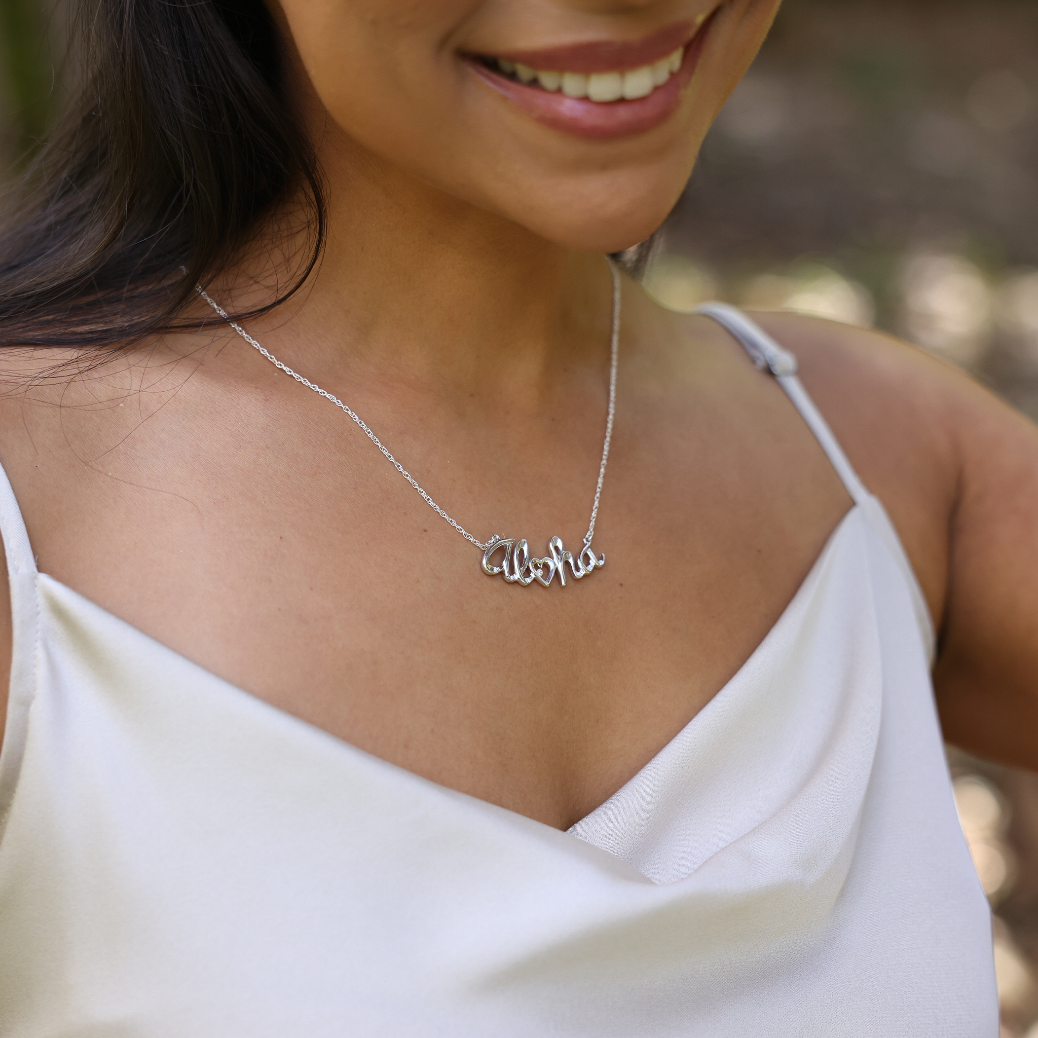 18" Aloha-Halskette aus Sterlingsilber mit Diamant