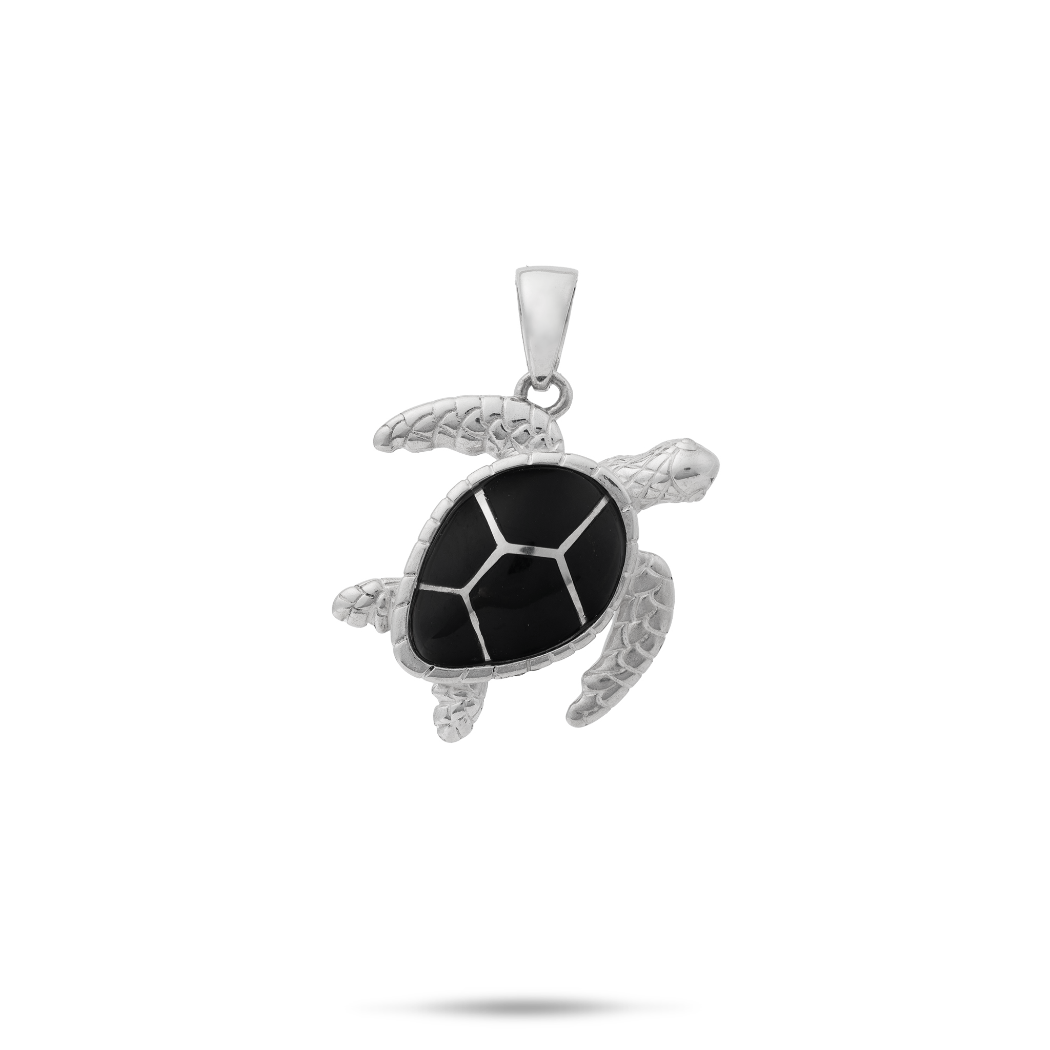 Honu Black Coral Pendant in Sterling Silver - 19mm